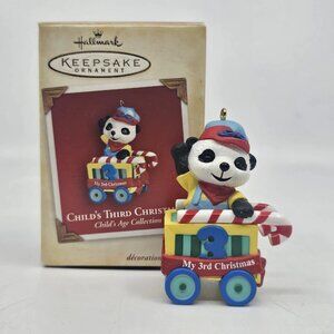 Hallmark Childs 3rd Third Christmas Panda Bear Ornament Peppermint Express 2004